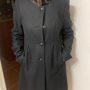 Express Black Trench Coat with Fur Collar